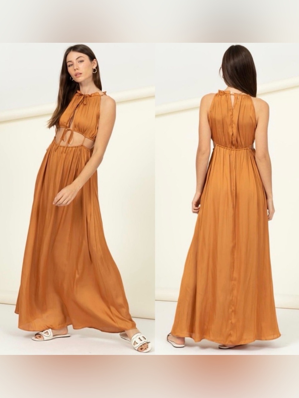 H Y F V E | Cutout Maxi Dress with Tie Neck
